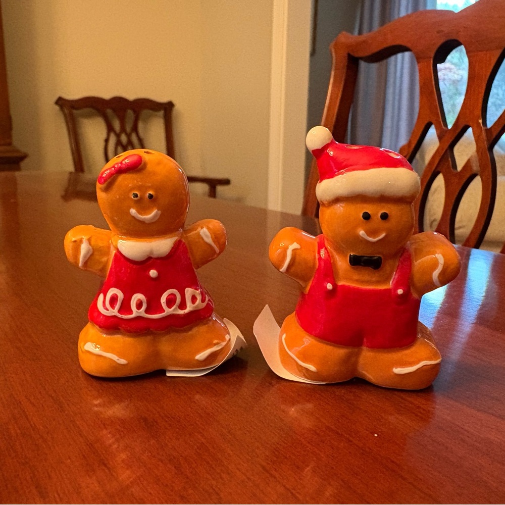 Mini ceramic gingerbread girl and boy salt & pepper shakers